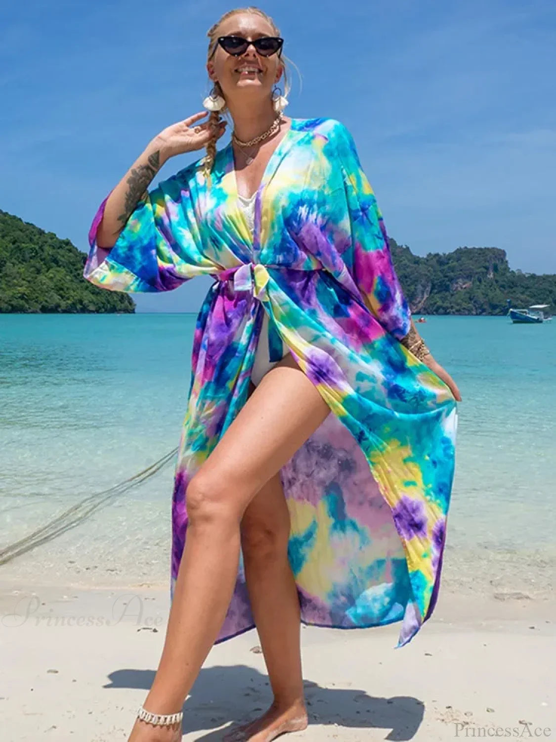 Printed Lace Up Bikini Cover Up