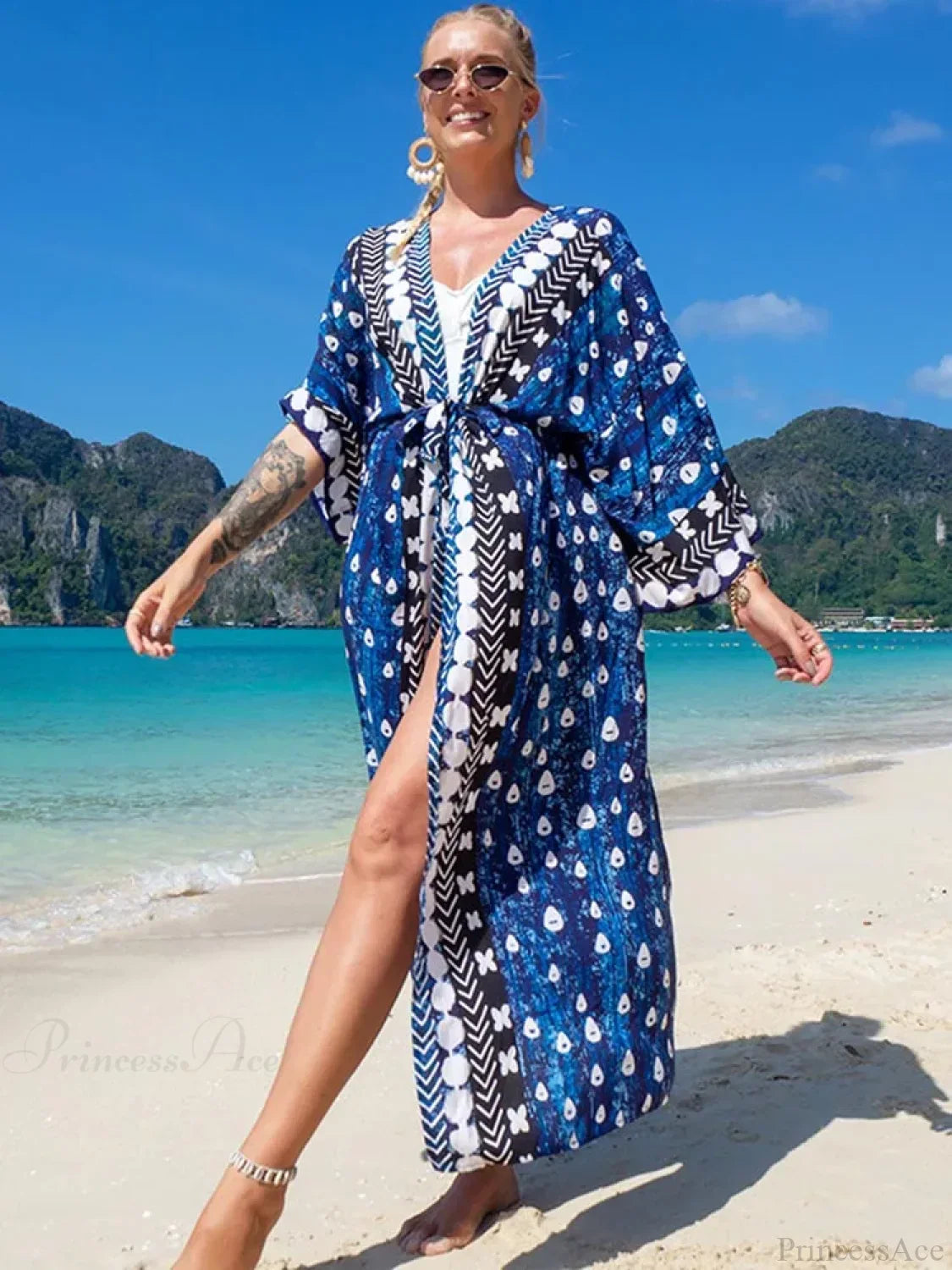 Printed Lace Up Bikini Cover Up
