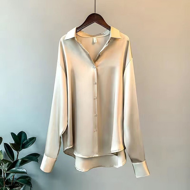 Nancy® | Elegant Long-Sleeved Satin Button-Down Blouse