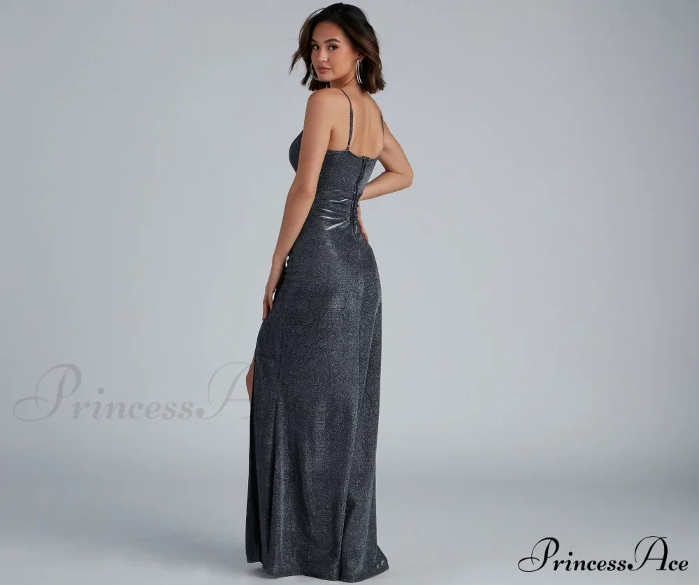Quinn Formal High Charming Slit Glitter Dress