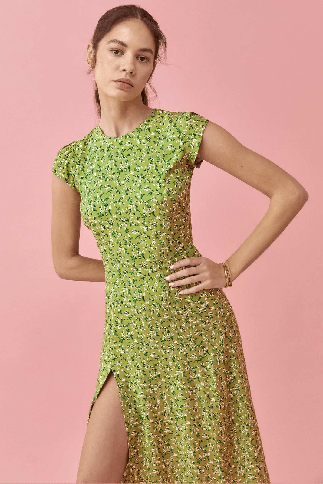 Krystel® | Printed Round Neck Midi Summer Dress With Slit