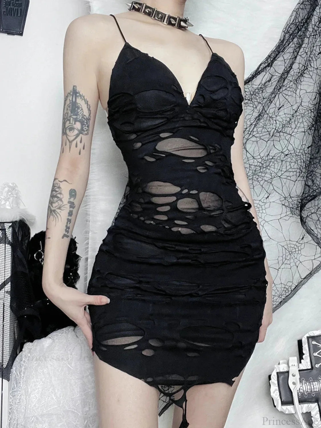 Ragged Strapless Mini Dress