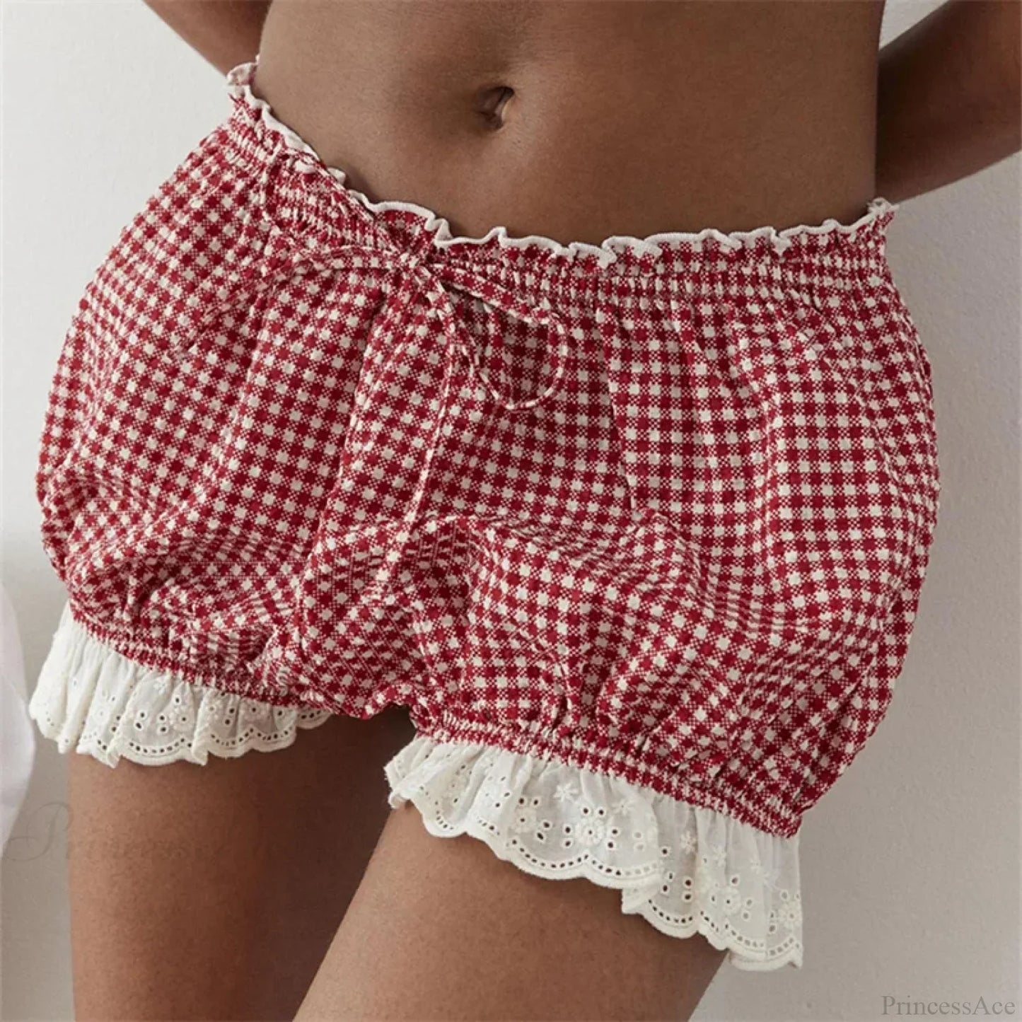 Red Gingham Lace Trim Bloomer Short