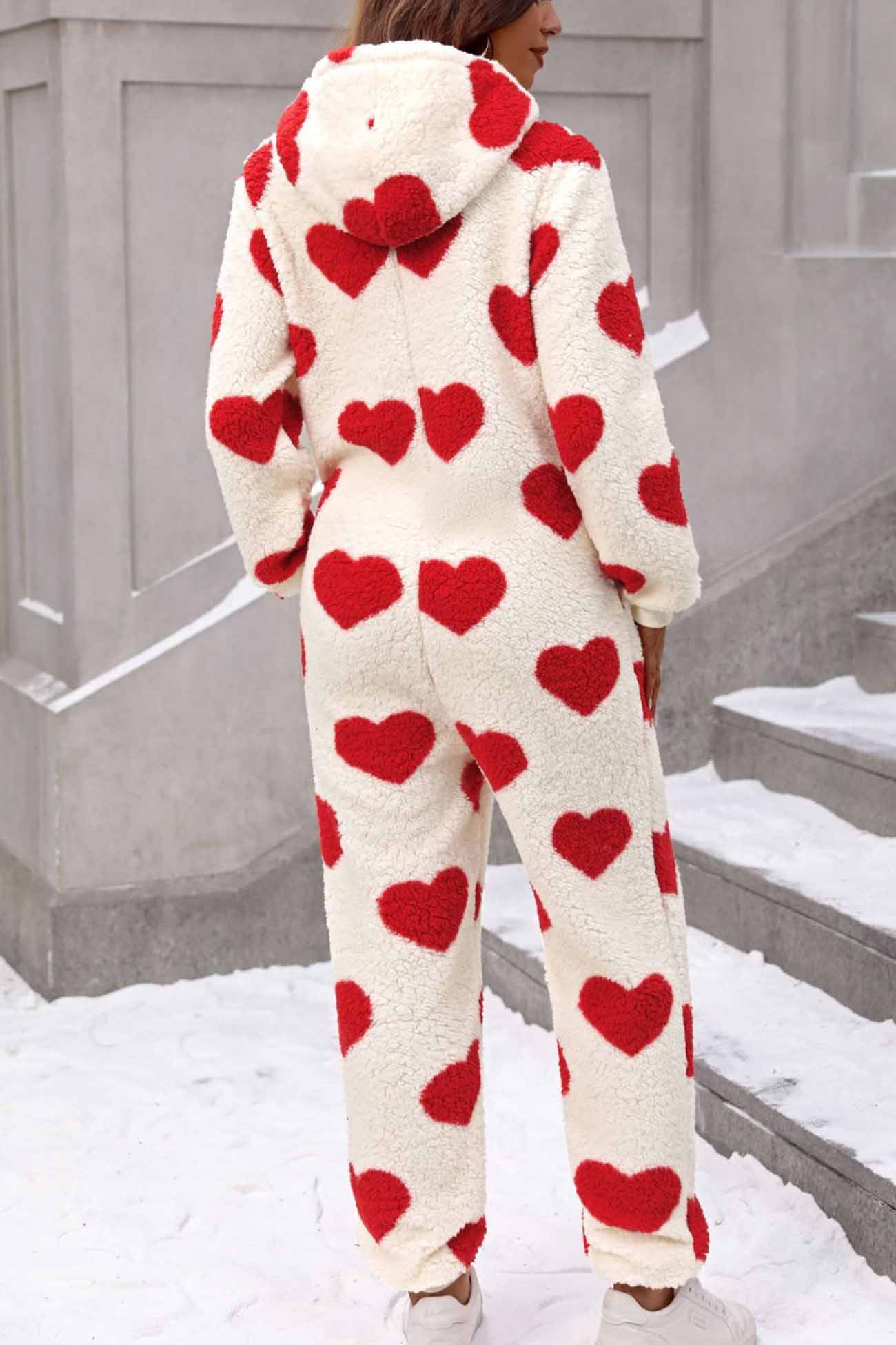 Vittoria | Plush heart jumpsuits with hood and zip