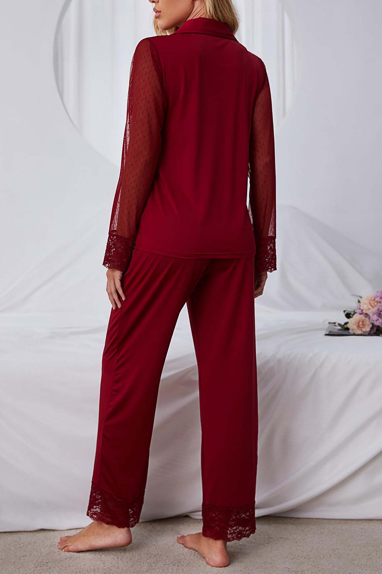 Annabelle | Mesh lace long sleeve pajama set