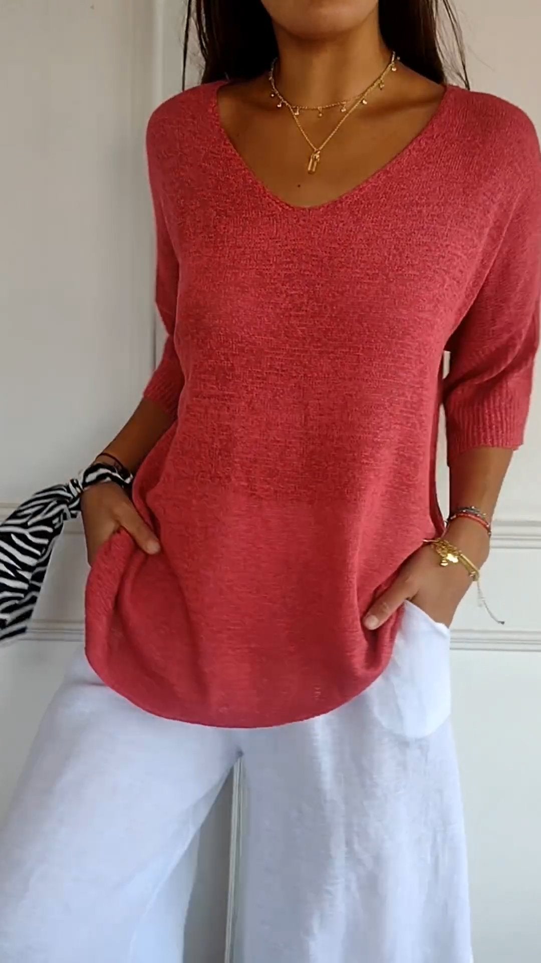 Ivanna® | Colored Knitted Top With V-Neck