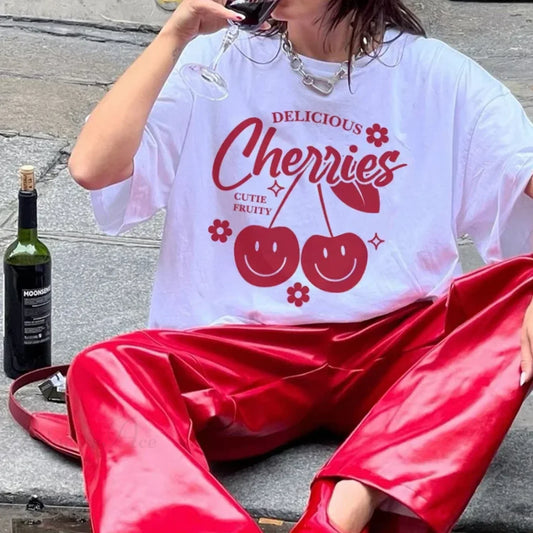 Retro Cartoon Cherry Graphic T-shirt