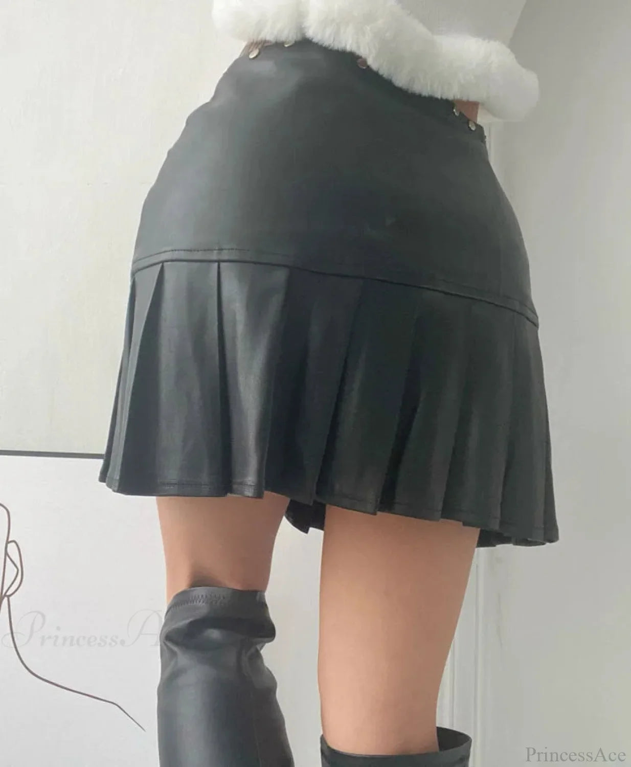 Retro PU Leather Pleated Mini Skirt