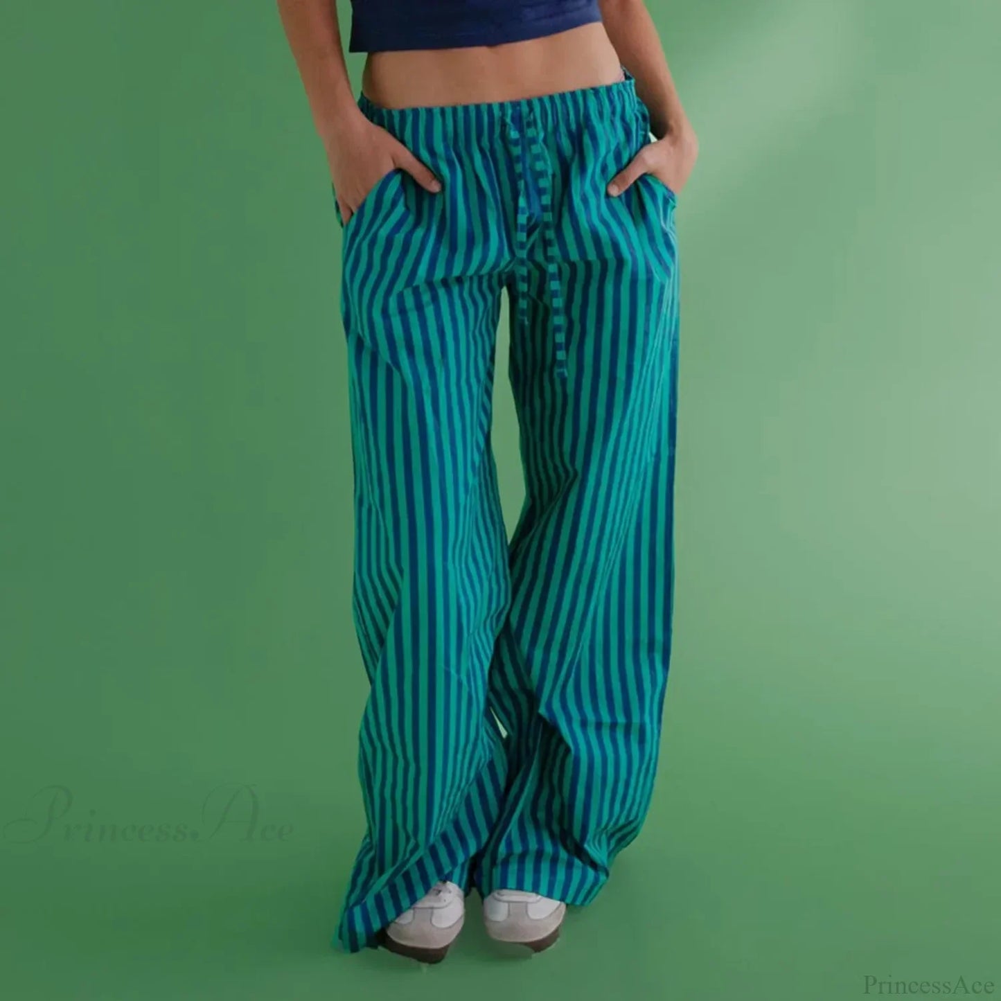 Retro Striped Button High Waist Straight Pant