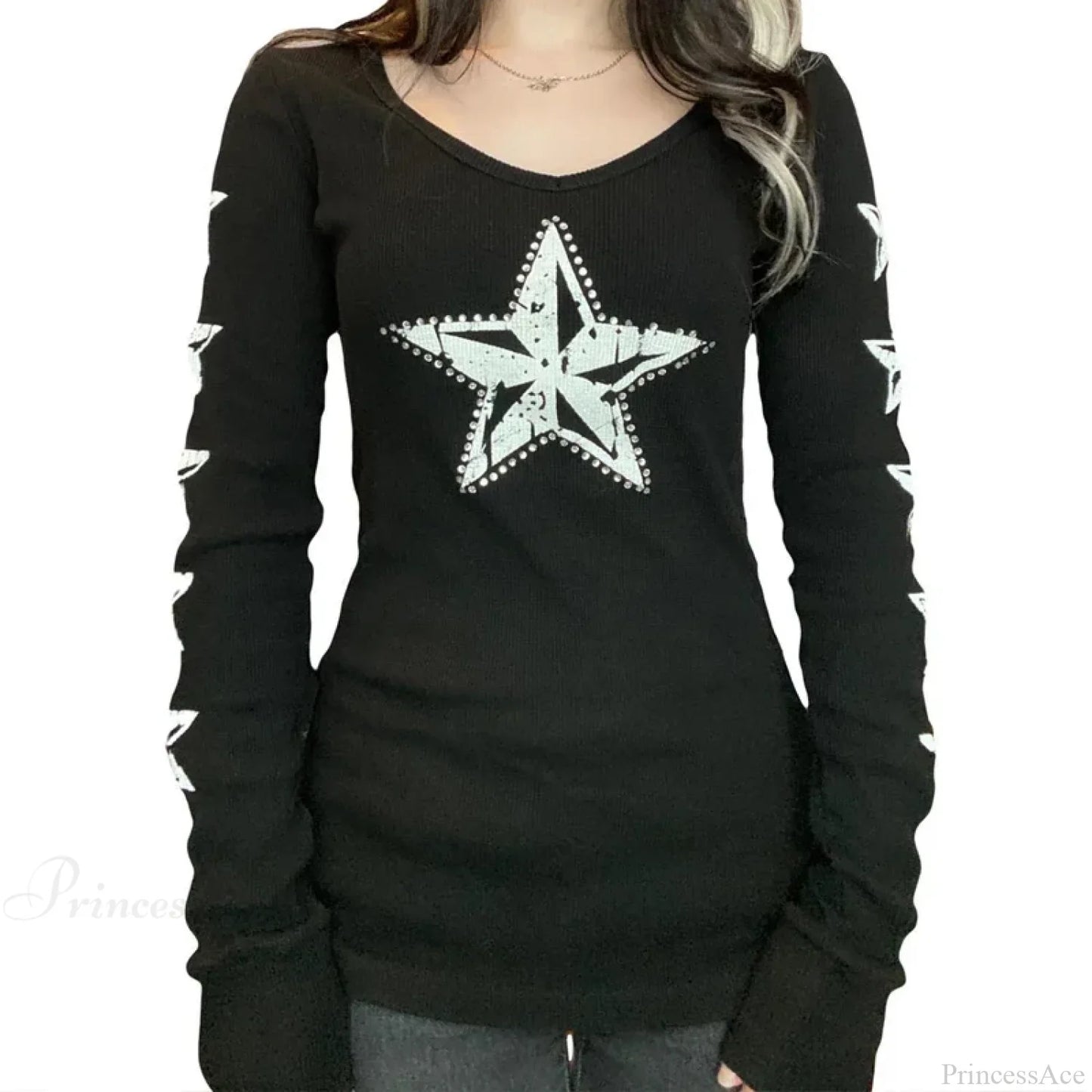 Rhinestone Graphic Knit Top
