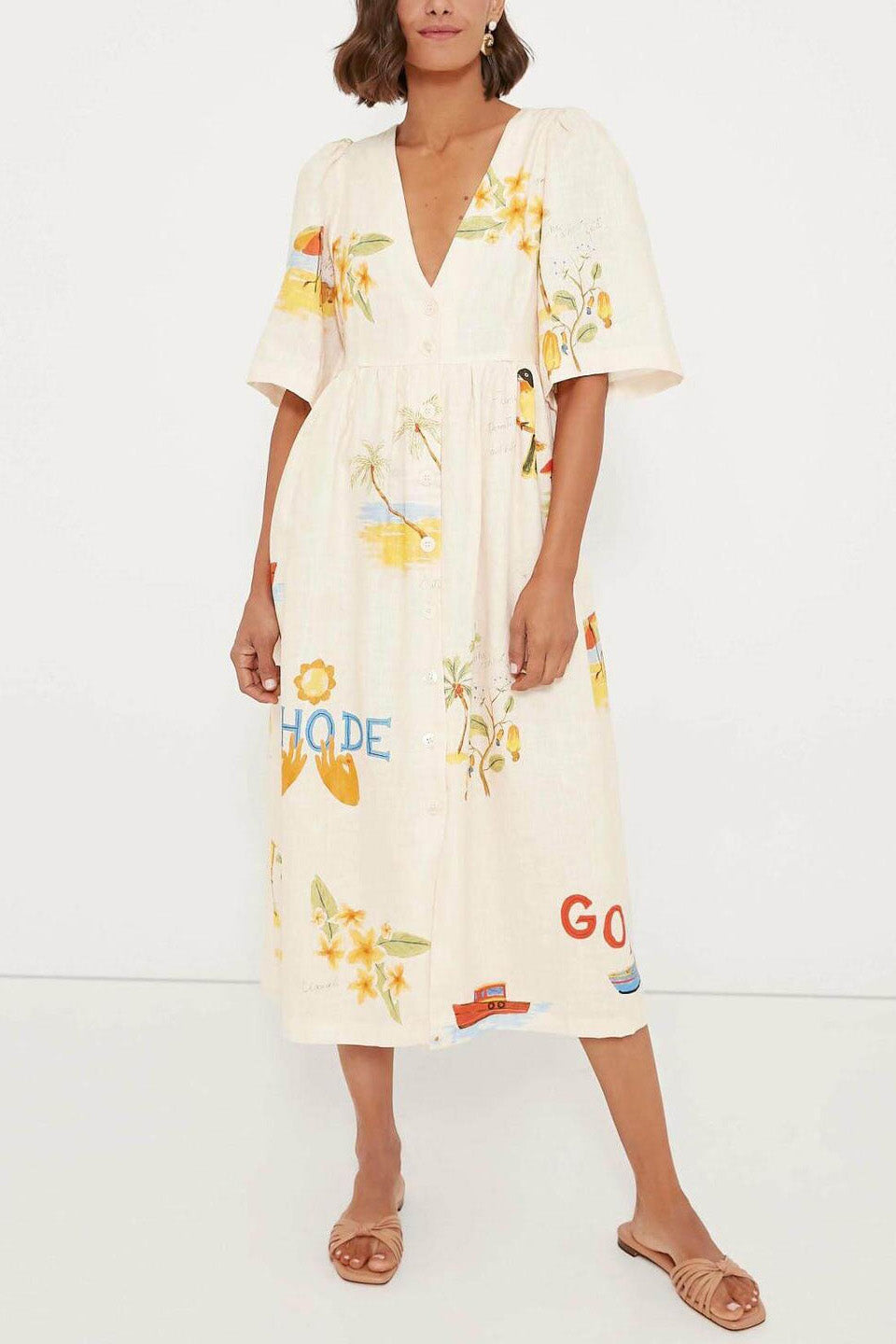 Noelia® | Printed Linen Midi Dress