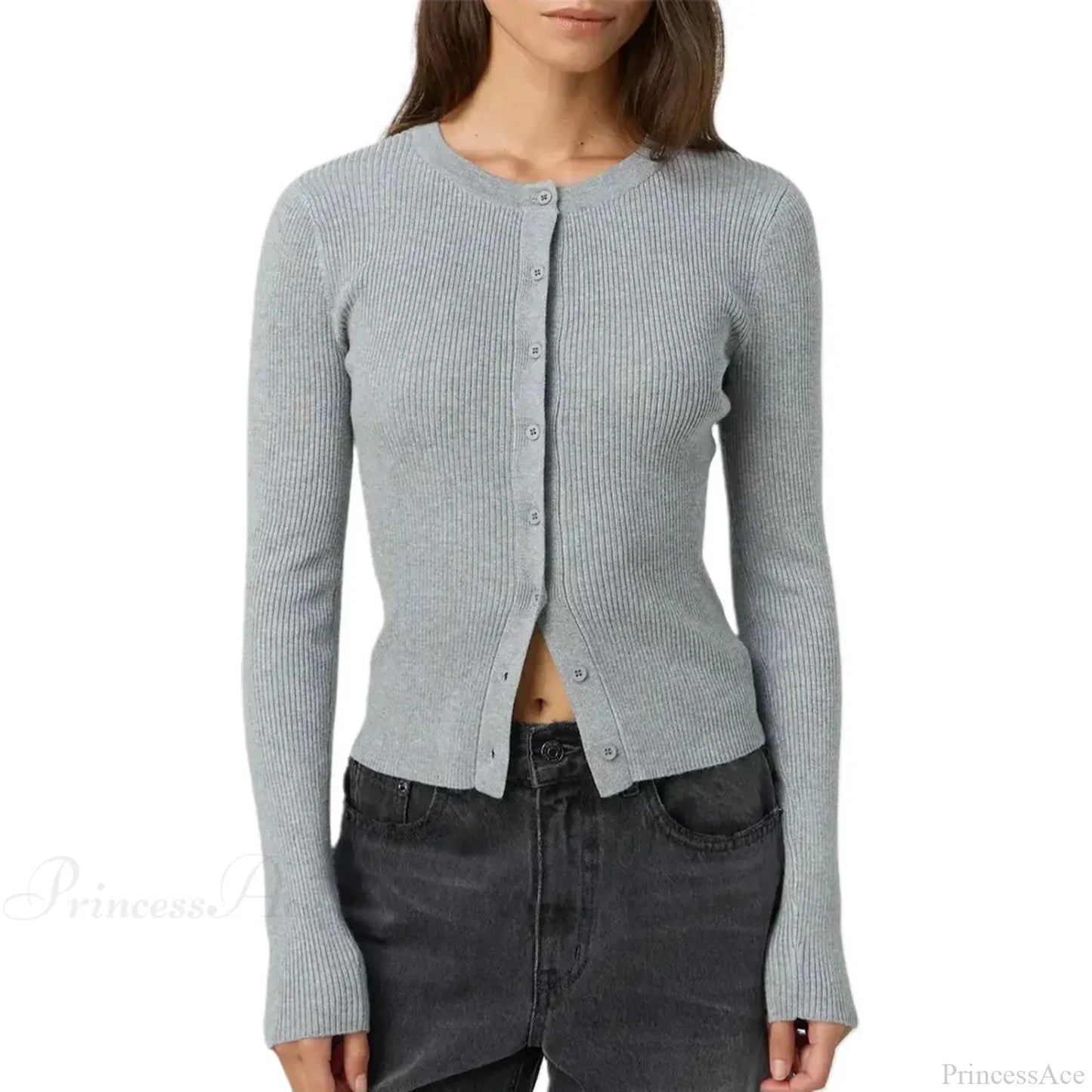 Ribbed Slim Button-Up Long Sleeve Cardigan