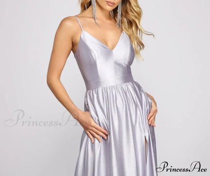 Riley Glitter Satin Charming A-Line Formal Dress