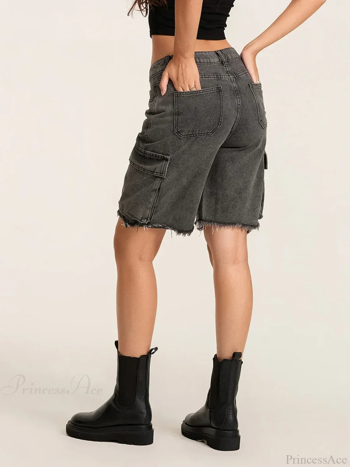 Ripped Button Denim Short