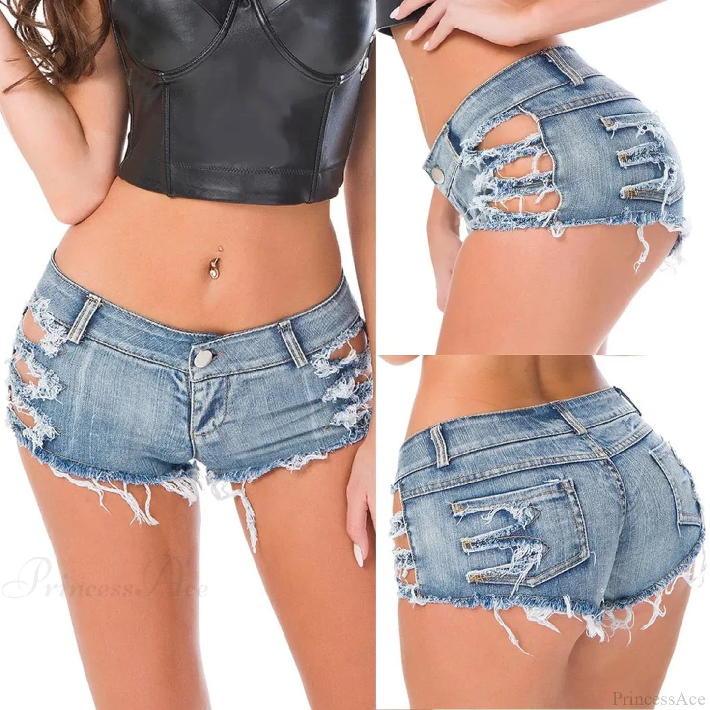 Ripped Hole Hem Denim Hotpants Short