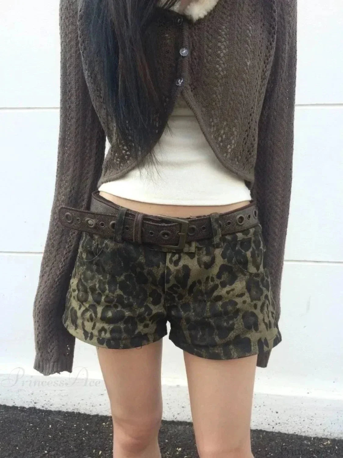 Rivet Lace-up Leather Short