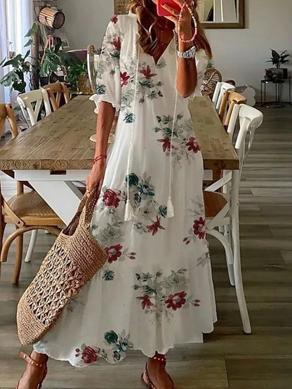 Rochelle | Women's V-Neck A-Line Midi Dress