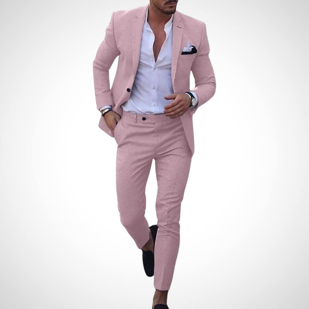Men’s 2-Piece Suit Set With Single-Breasted Blazer and Slim-Fit Trousers