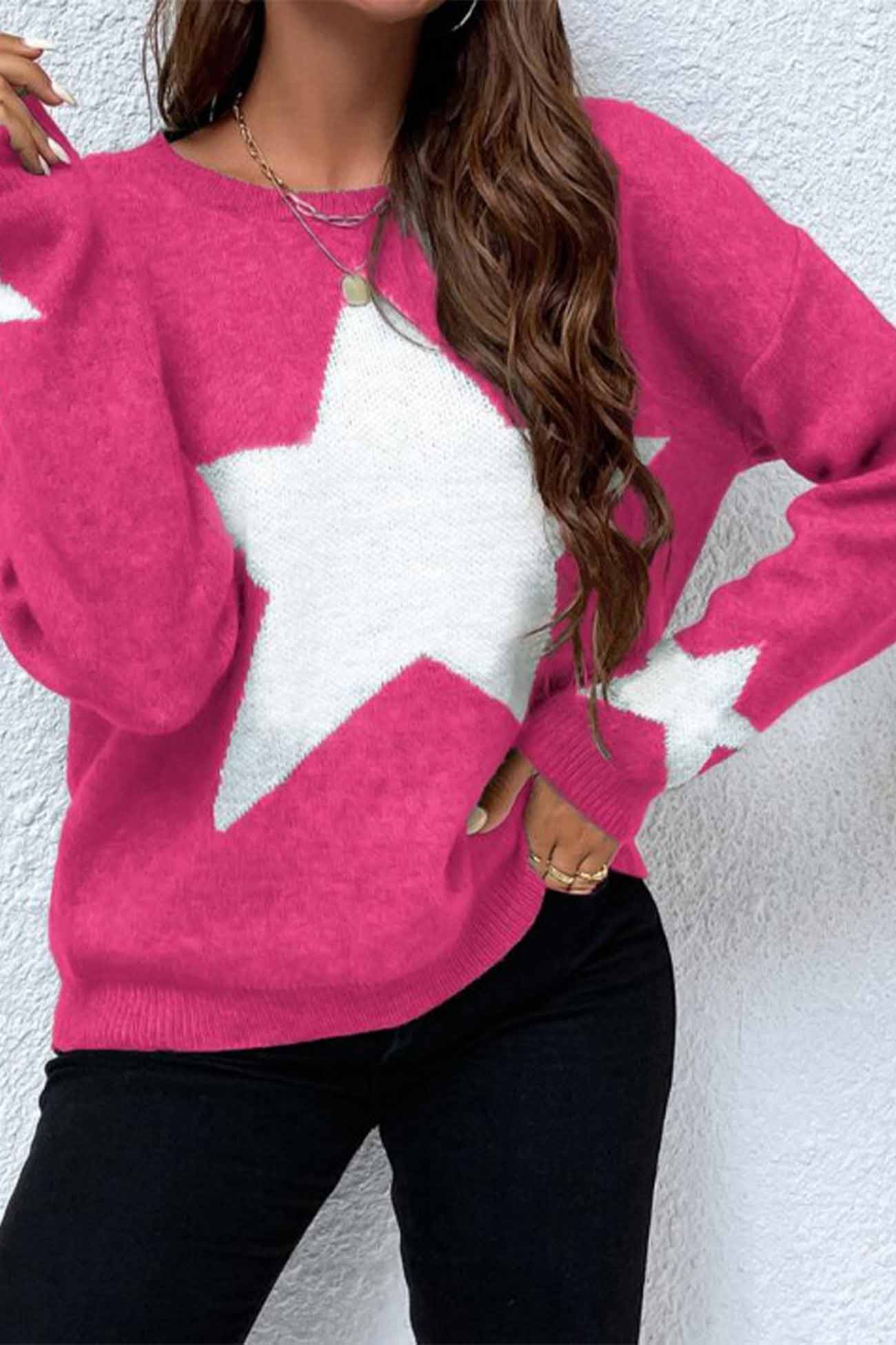 Greta | Long-sleeved knitted jumper with a crew neck and a star pattern