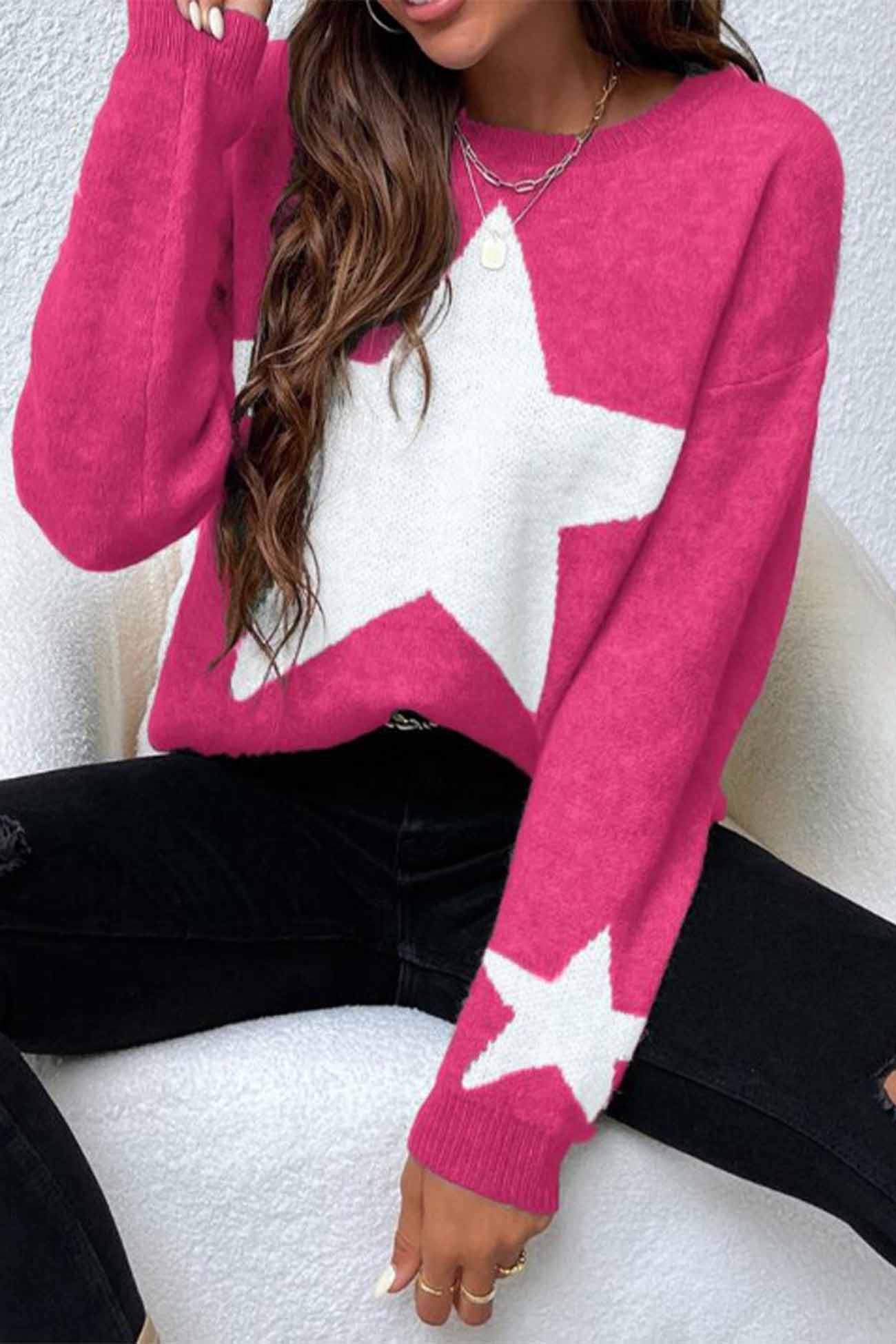 Greta | Long-sleeved knitted jumper with a crew neck and a star pattern