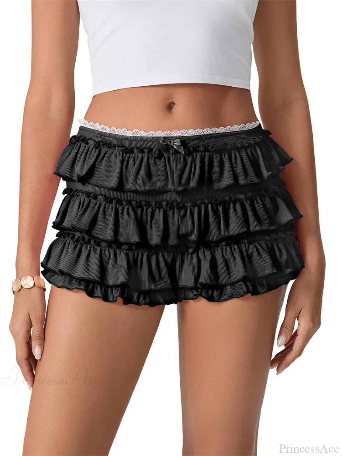 Ruched Lace Tiered Ruffled Short