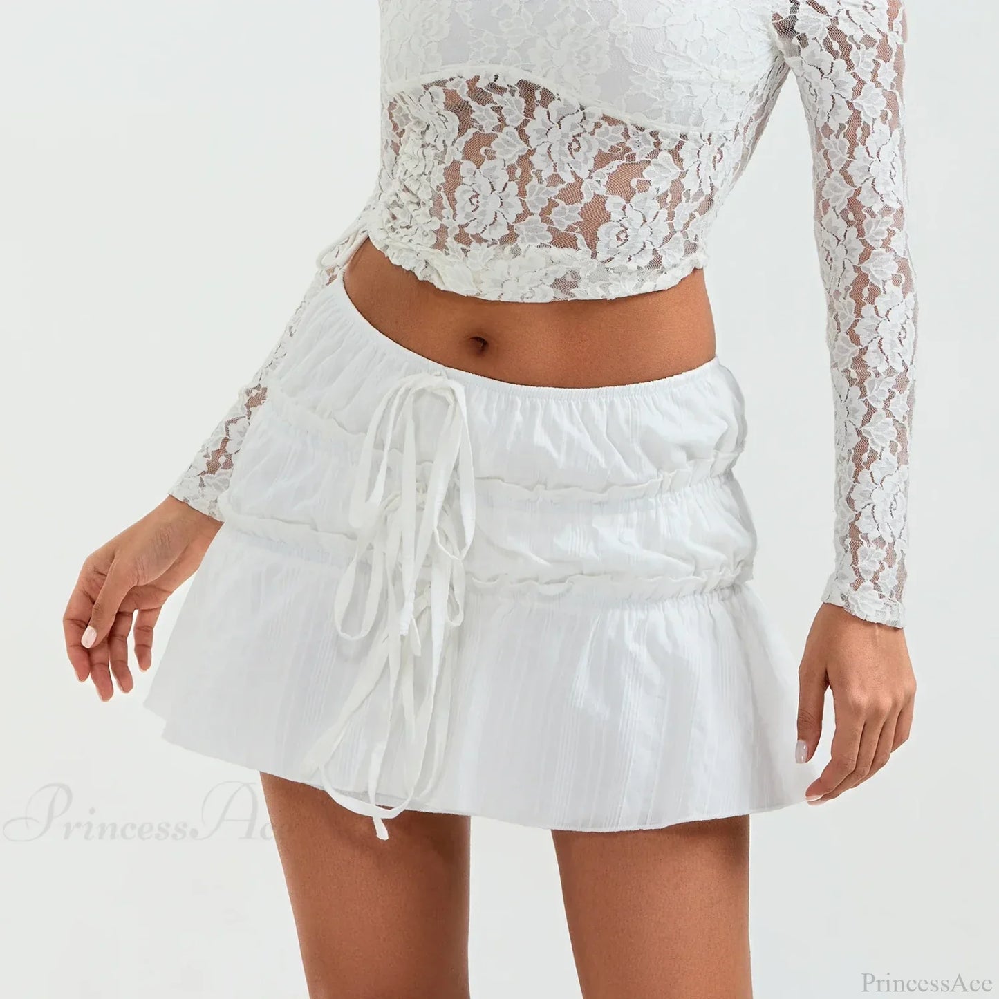 Ruched Tie-Up Front A-Line Skirt