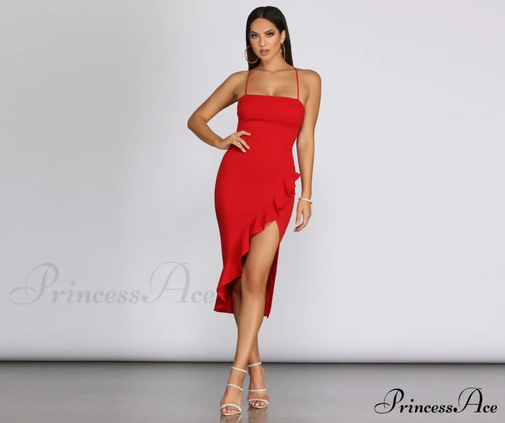 Ruffled In Stylish Love Sleeveless Dress