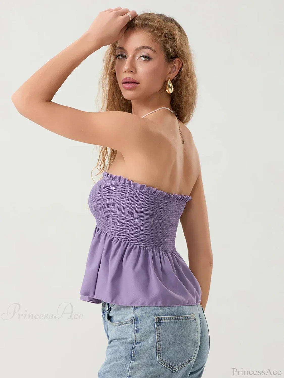 Ruffled Strapless Smocked Flowing Hem Bodydoll Tube Top