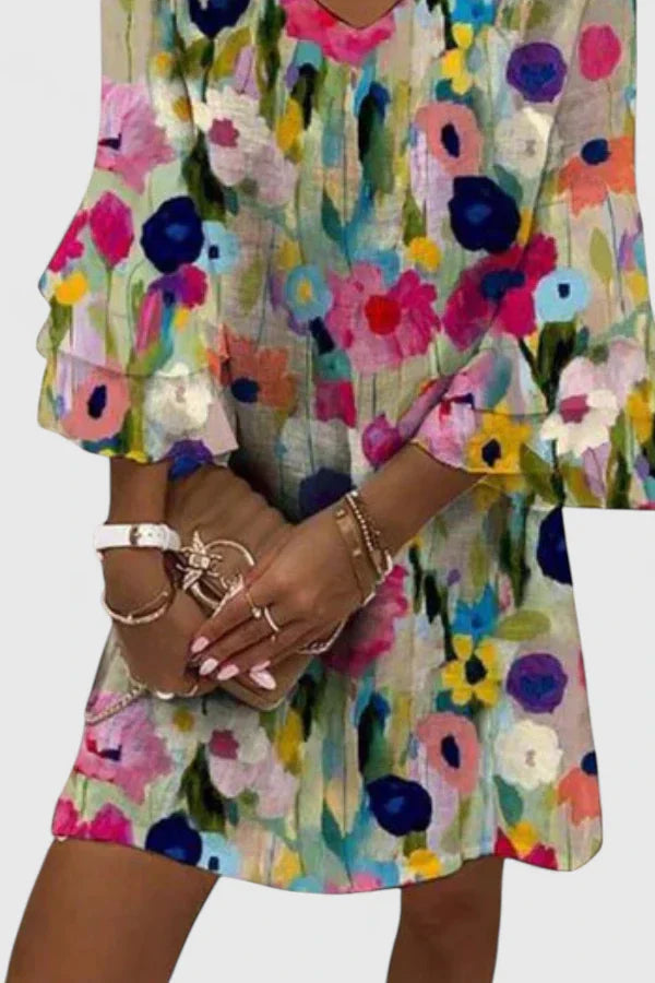 Sandra | Women's V-Neck Mini Floral Dress