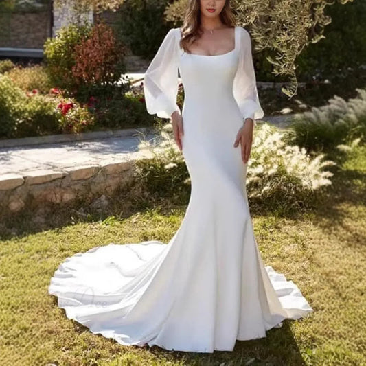 Satin Mermaid Outdoor Bridal Wedding Dress