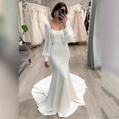 Satin Mermaid Outdoor Bridal Wedding Dress
