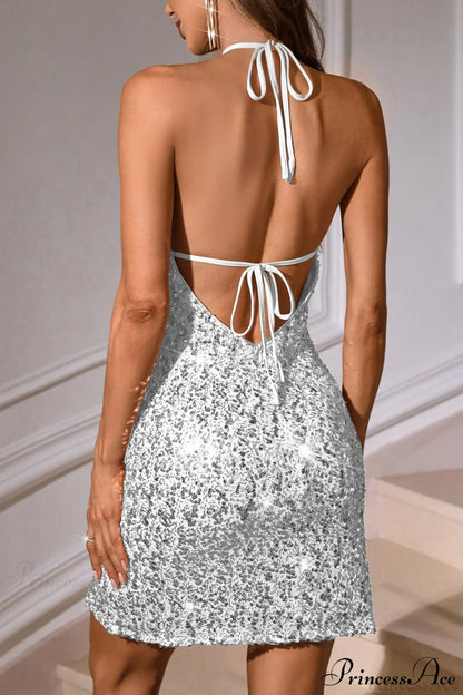 Sequin Backless Spaghetti Strap Sexy Party Dress