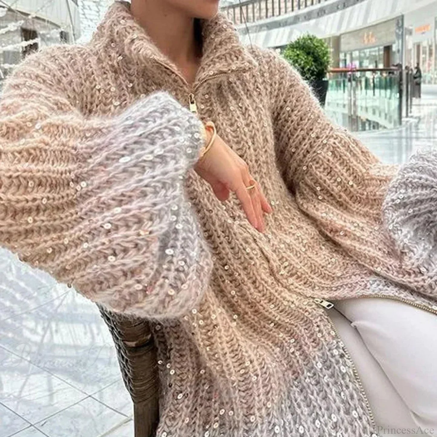 Sequin V-neck Sweater Cardigan