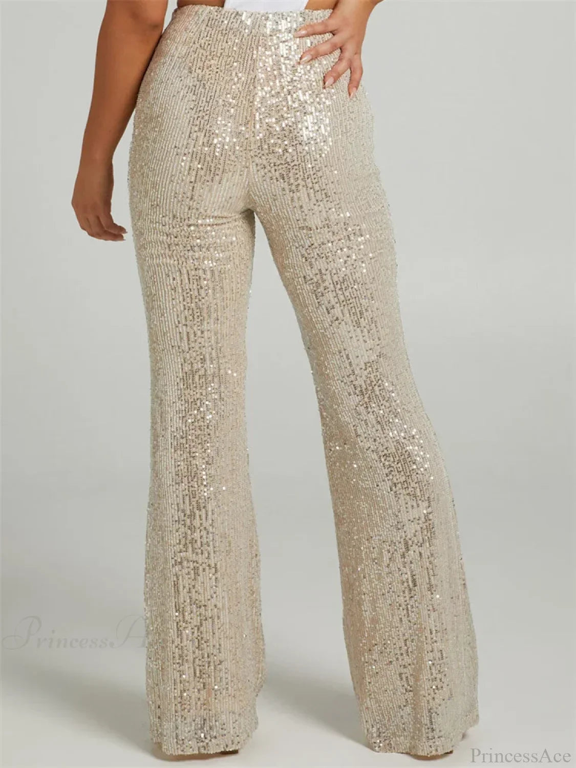 Sequined High Waist Slim Fit Flare Club Pant
