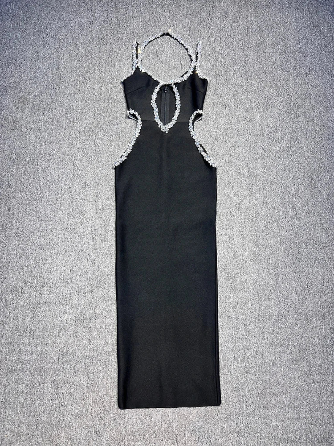Sexy Halter Neck Sling Hollow Out Crystal Bandage Dress Long Party Dress