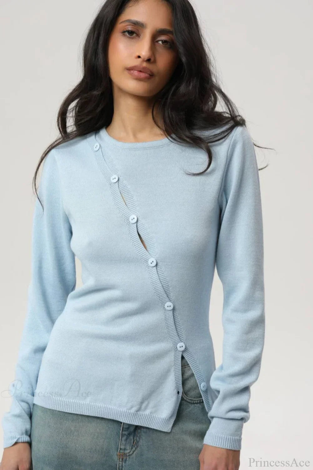Sexy Irregular Crew Neck Long Sleeve Knit Sweater
