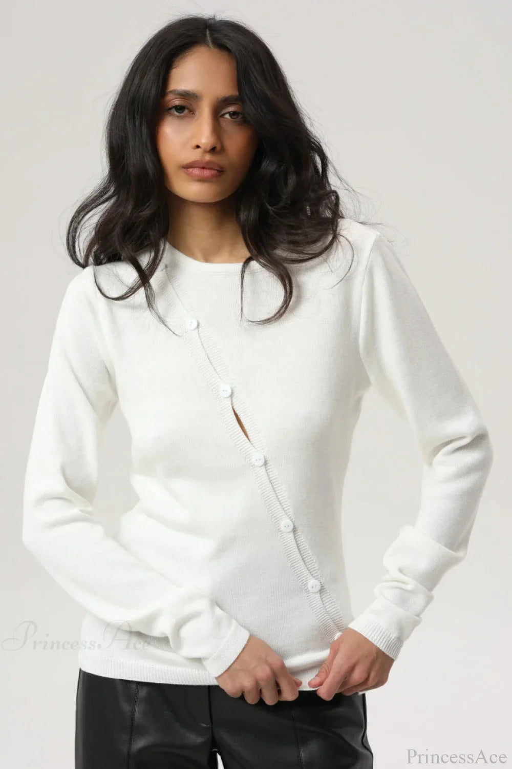 Sexy Irregular Crew Neck Long Sleeve Knit Sweater