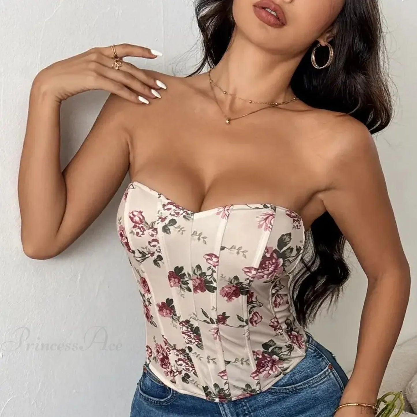 Sexy Lace Flower Pattern Corset Low-Cut Tank Top