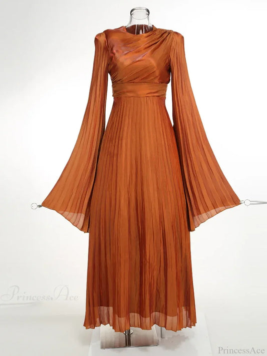 Sexy O Neck Batwing Sleeve Pleated Long Dress Women Rose Party Dress