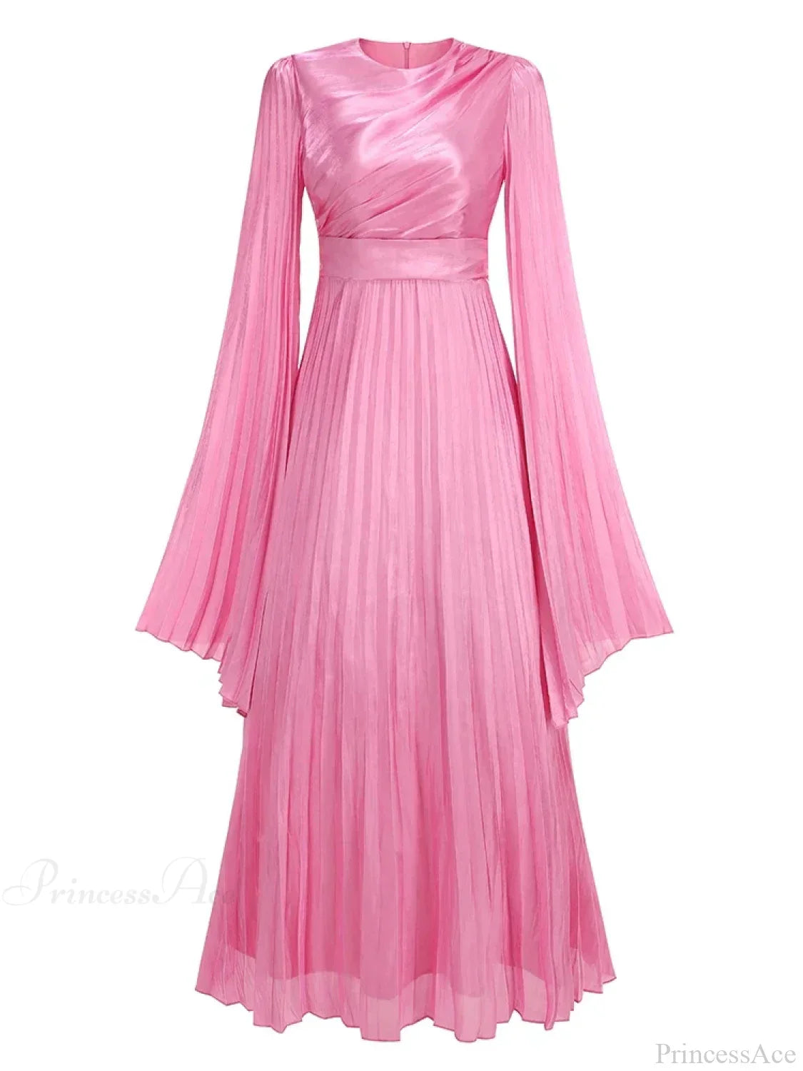 Sexy O Neck Batwing Sleeve Pleated Long Dress Women Rose Party Dress