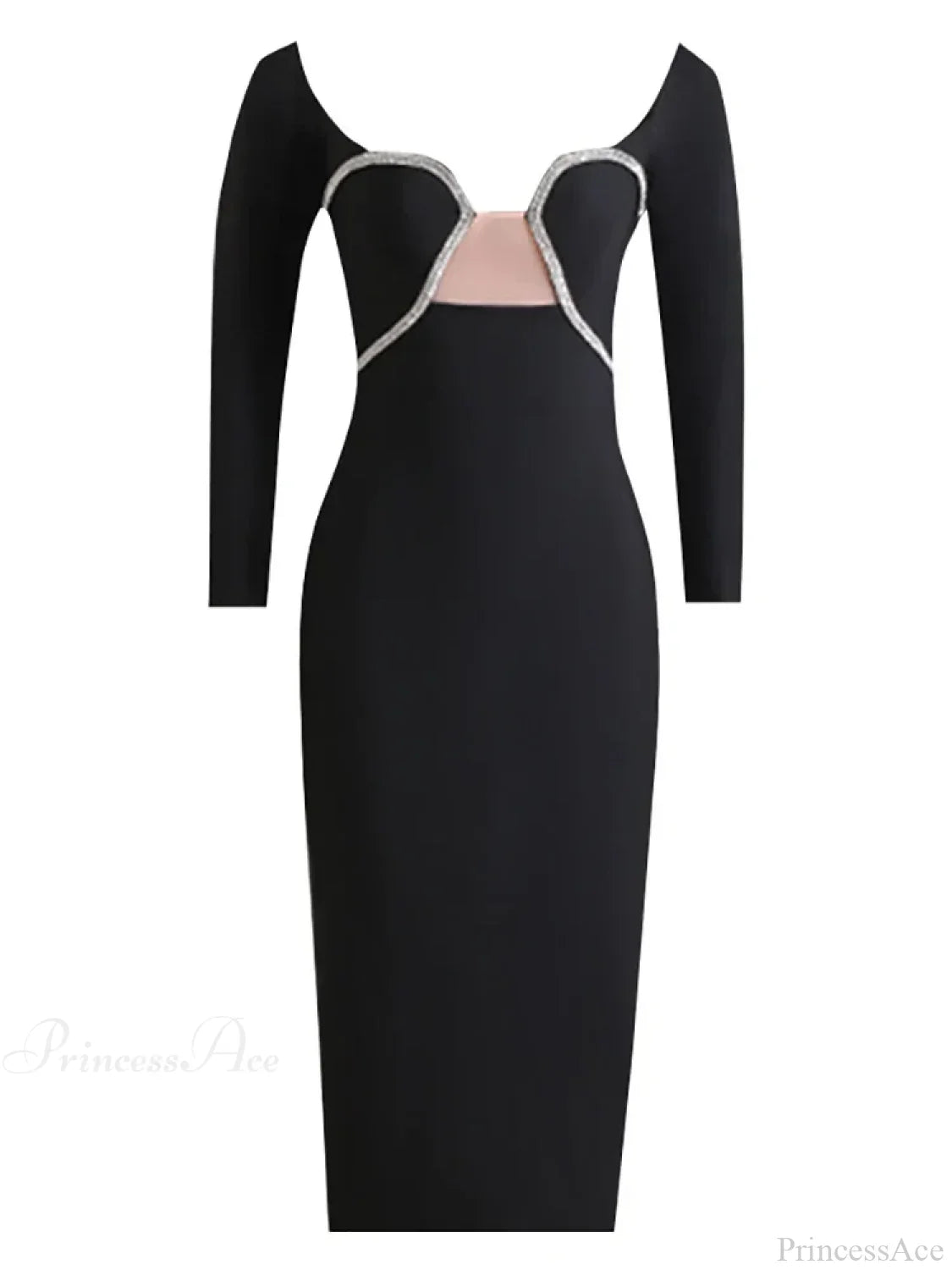 Sexy Off Shoulder Long Sleeve Diamonds Bandage Black Mesh Party Dress