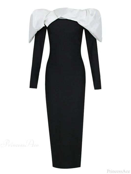 Sexy Off Shoulder Long Sleeves Bandage Black Detachable Pleated Party Dress