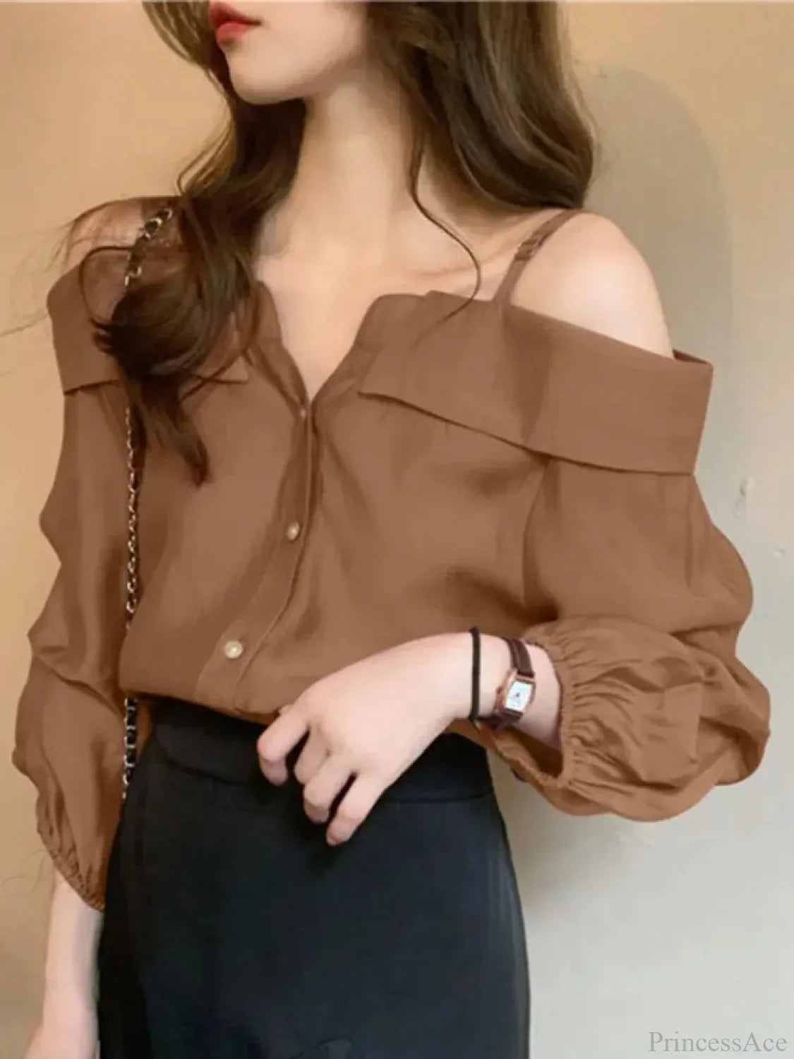 Sexy Off Shoulder Pleated Solid Blouse