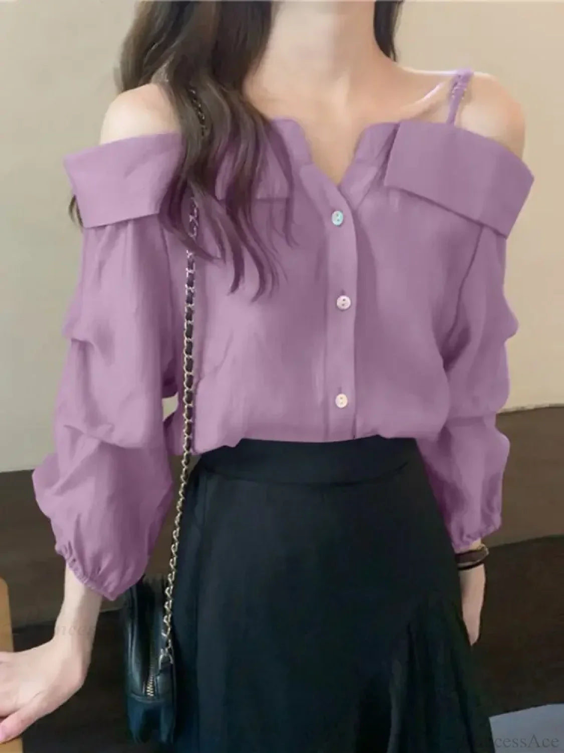 Sexy Off Shoulder Pleated Solid Blouse