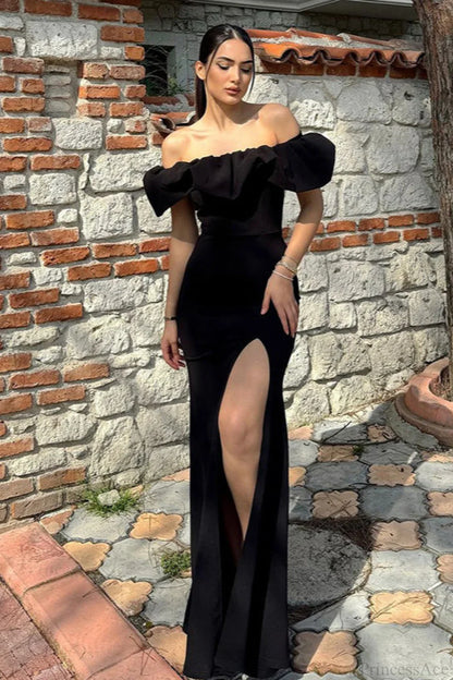 Sexy Off-Shoulder Ruffled Slit Party Dress
