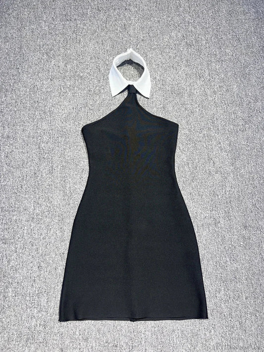 Sexy Patchwork Sleeveless Bandage Dress Black Backless Bodycon Mini Party Dress