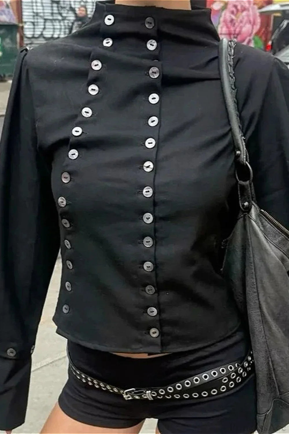 Sexy Solid Button Slim Round Neck Long Sleeve Tee