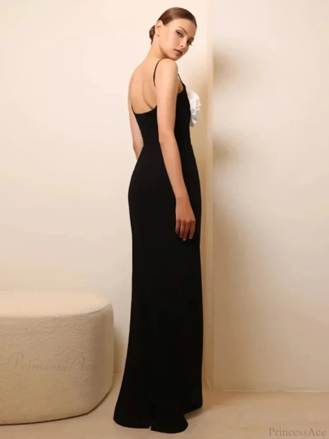 Sexy Spaghetti Strap 3D Flower Bandage Maxi Black Sleeveless Party Dress