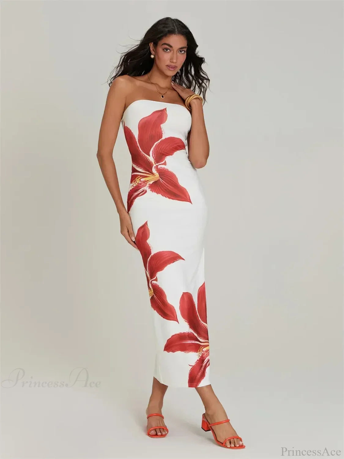 Sexy Strapless Backless Bodycon Floral Dress