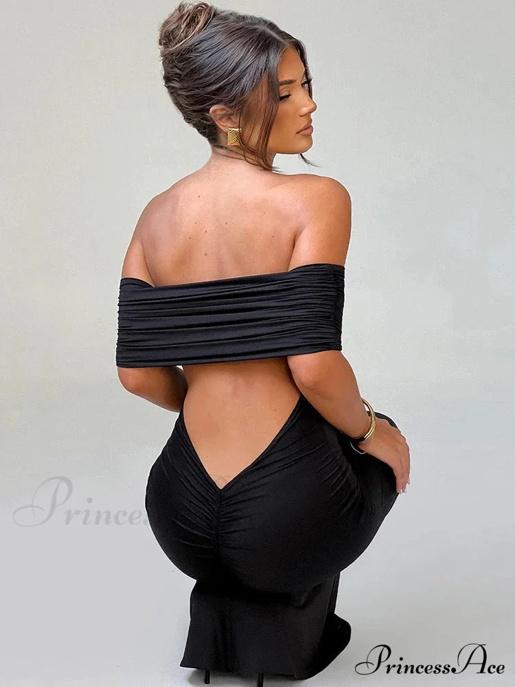 Sexy Strapless Backless Maxi Dress - Solid Off-shoulder Sleeveless Bodycon Party Dress